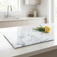 ZELLER Glass cutting board 56 × 50 cm white marble - Cutting Board