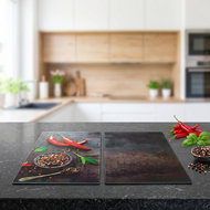 ZELLER Glass cutting board 30 × 52 cm 2 pcs chilli motif - Cutting Board