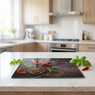 ZELLER Glass cutting board 56 × 50 cm chilli motif - Cutting Board