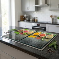 ZELLER Glass cutting board 30 × 52 cm 2 pcs spice motif - Cutting Board