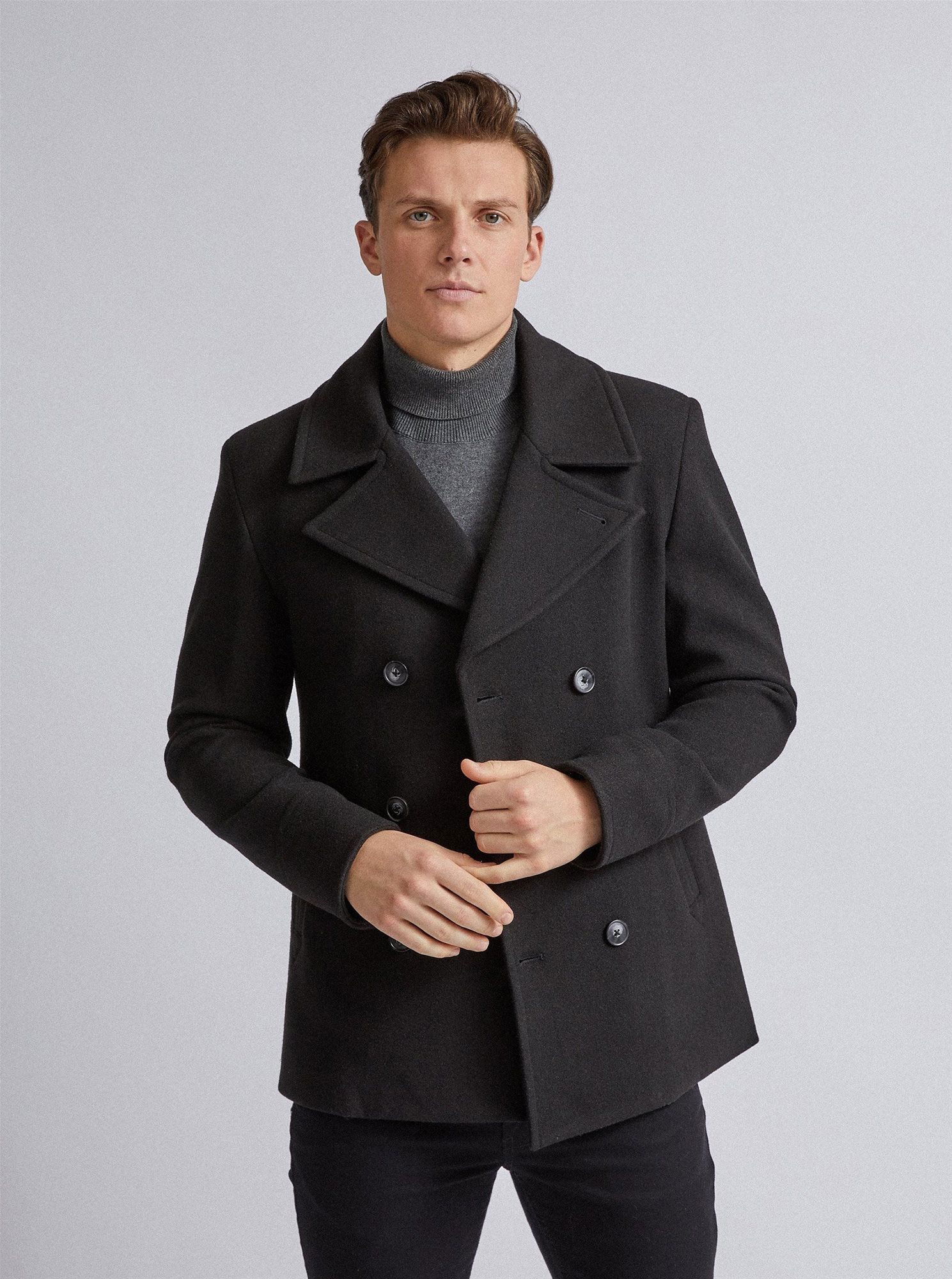 Burton menswear store overcoat in black