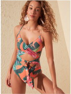 TRENDYOL Green-orange one-piece swimsuit L - Women's Swimwear