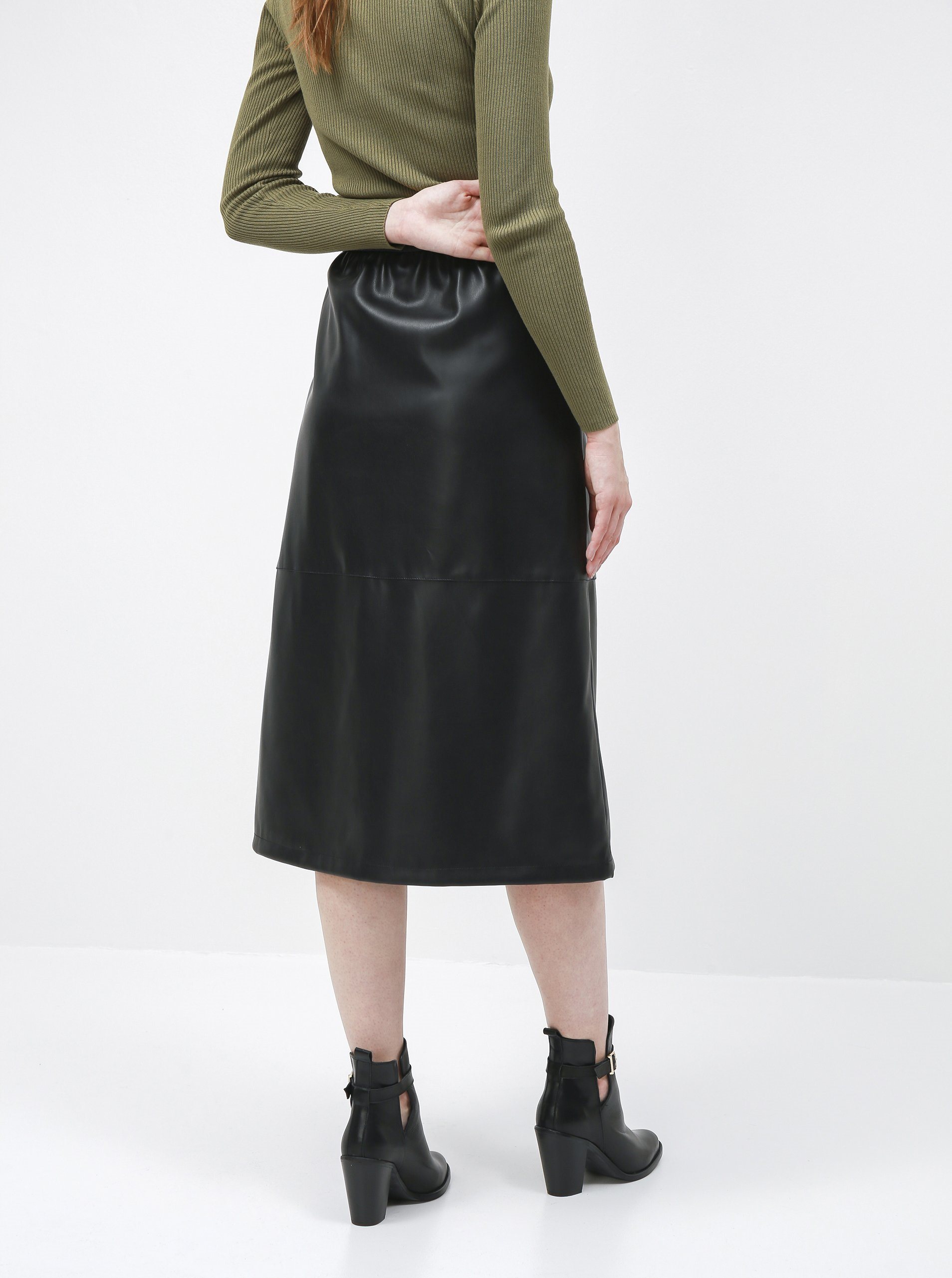 Vila black leather clearance skirt