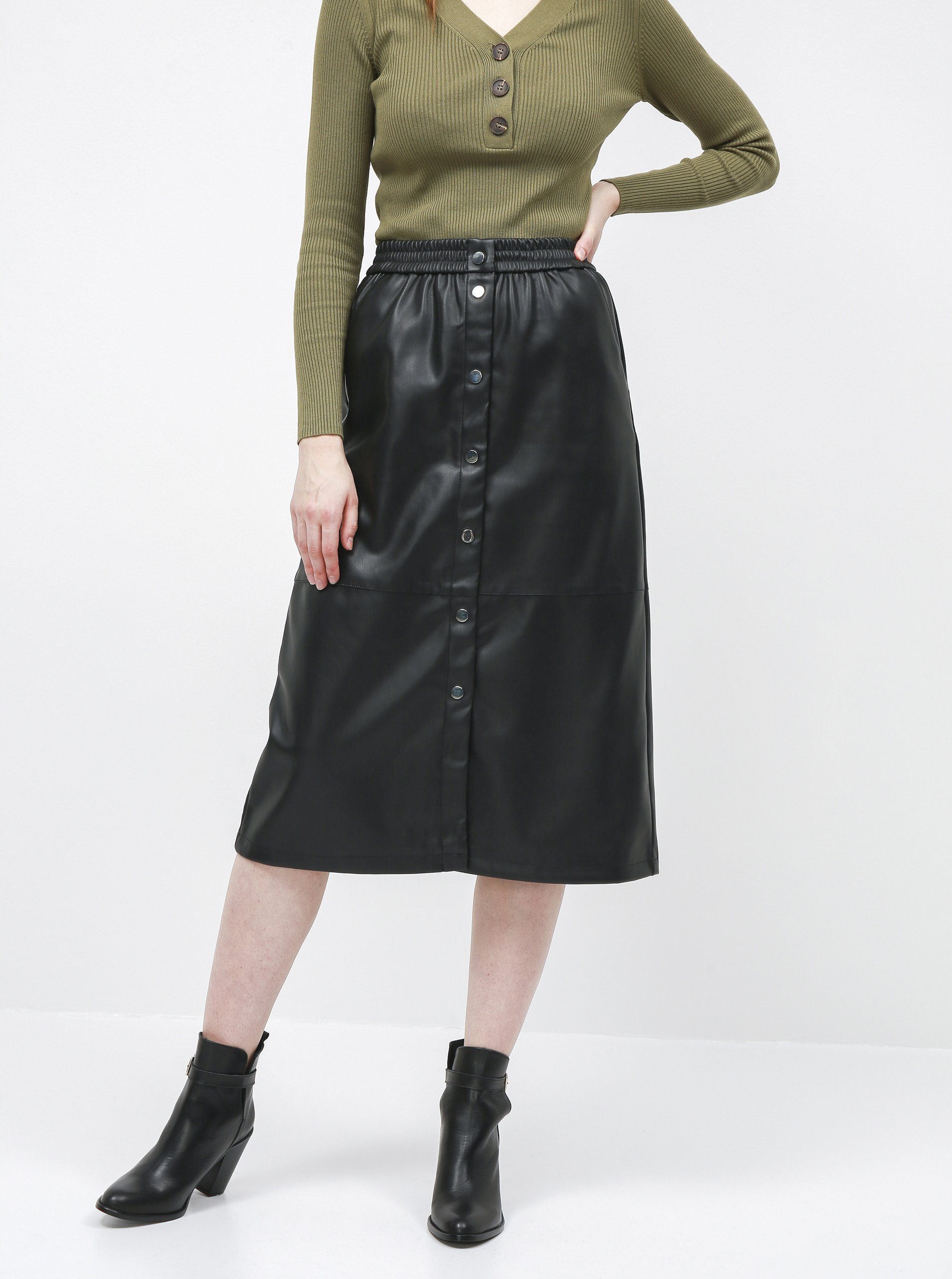 Vila black leather outlet skirt