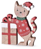 Z - TRADE Wooden decoration cat with gift for standing, 15 × 18 cm, natural - Christmas Decoration