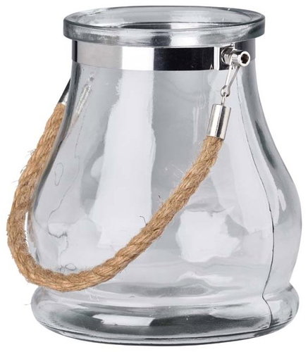 Z - TRADE Glass Lantern with Rope Handle 16 × 18 cm, Clear - Lantern - Main image