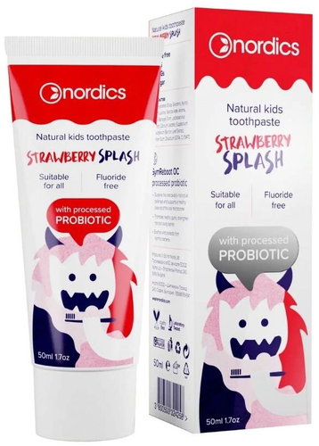 NORDICS natural baby paste strawberry with probiotics (1 year+), 50 ml - Toothpaste - Main image