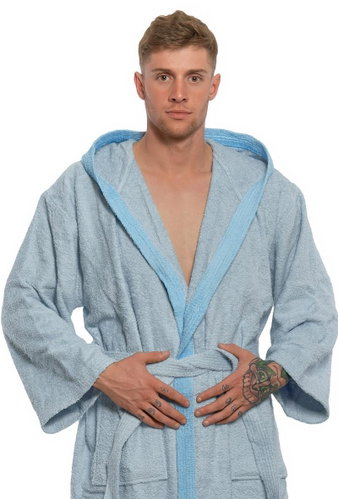 Interkontakt Men's robe with hood 07 Blue Grey XXL - Bathrobe - Main image