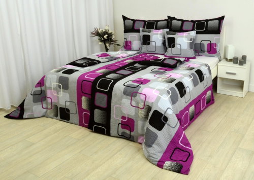 Zdeněk Staněk - LUX Crepe Bedding Set, Black-Violet, Squares - Bed Linen - Main image