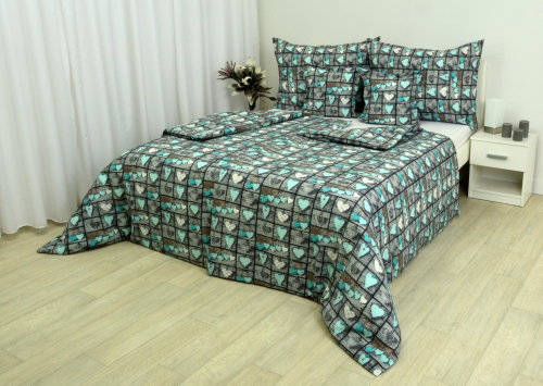 Zdeněk Staněk - LUX Crepe Bedding Set, Blue-Grey-White, Hearts - Bed Linen - Main image