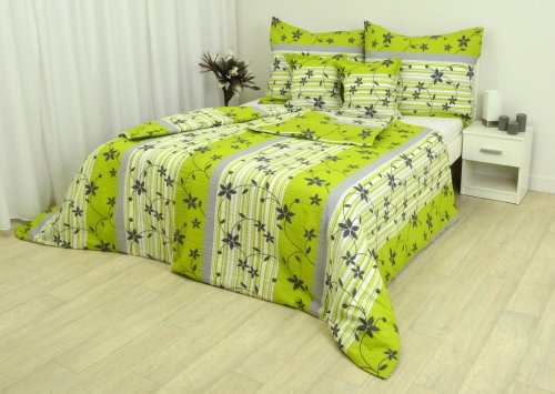 Zdeněk Staněk - LUX Crepe Bedding Set, Green-Grey Flowers - Bed Linen - Main image