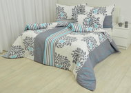 Zdeněk Staněk - LUX Crepe Bedding Set, Grey-Turquoise, Leaves and Stripes - Bed Linen