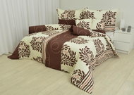 Zdeněk Staněk - LUX Crepe Bedding Set, Brown-Beige, Leaves and Stripes - Bed Linen