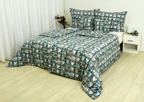 Zdeněk Staněk - Cotton Bedding LUX Blue Hearts on a Grey Background - Bed Linen - Main image
