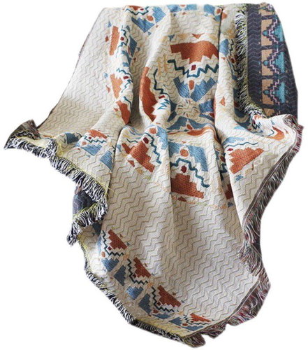 eCarla Double-sided Boho blanket with fringe 130 × 180 cm, blue - Blanket - Main image