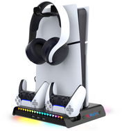 iPega P5S006 Multifunkční Nabíjecí RGB Stojan s Chlazením pro PS5 Slim Black - Stojan na herní konzoli