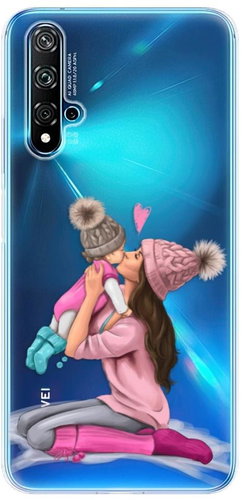 iSaprio Kissing Mom - Brunette and Girl for Huawei Nova 5T - Phone Cover - Main image