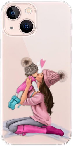 iSaprio Kissing Mom - Brunette and Girl for iPhone 13 mini - Phone Cover - Main image