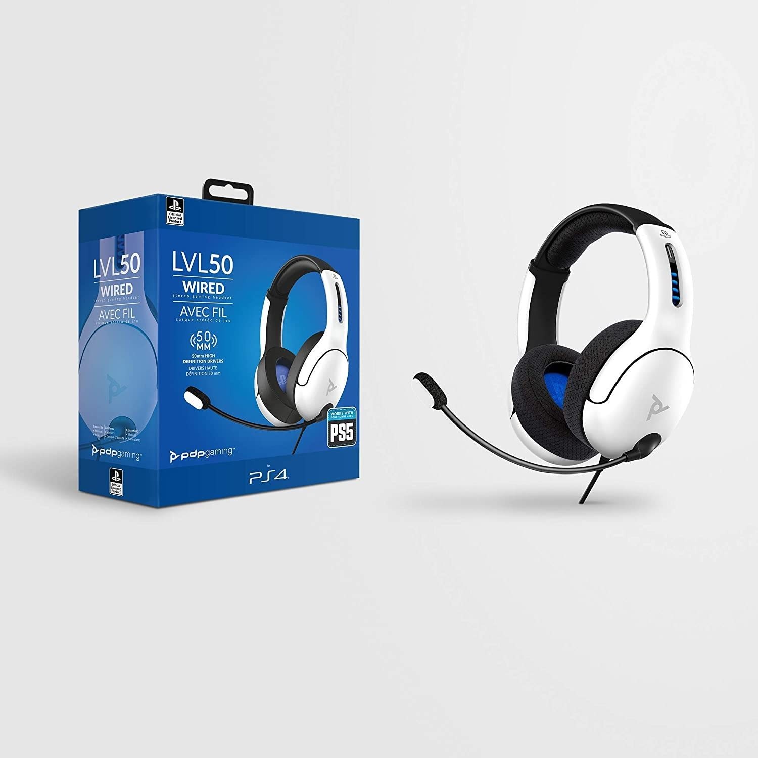 PDP LVL50 Wired Headset White PS4 PS5 Gaming Headphones