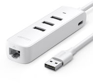 UGREEN USB 2.0 to 3×USB 2.0 + RJ45 (10/100Mbps) (White) - Port Replicator