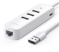 UGREEN USB 2.0 to 3×USB 2.0 + RJ45 (10/100Mbps) (White) - USB Hub